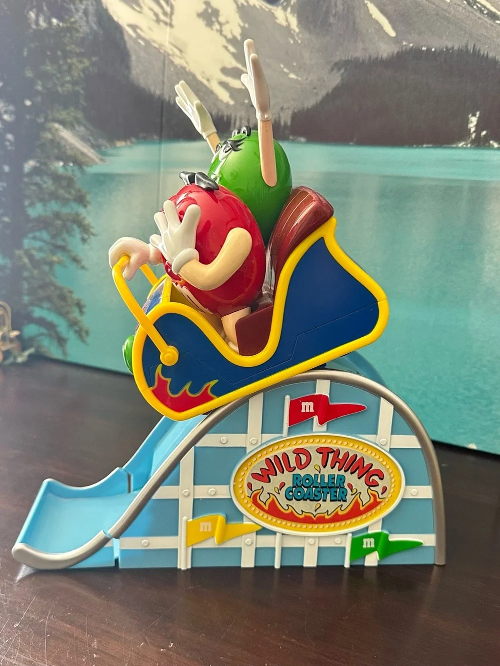 M&M's Wild Thing Roller Coaster Ride Dispenser Green Red MM Vtg Candy